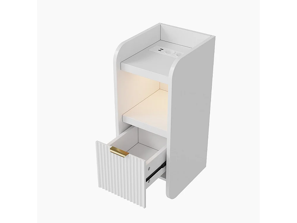 Nightstand stretto con luce a LED - 2 pezzi Armadio di stoccaggio con stazione di ricarica e cassetto - comodino sottile per piccoli spazi - bianco