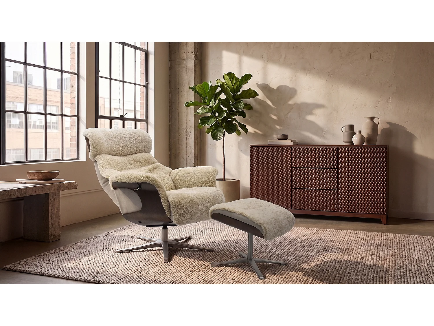Relaxsessel - Beige Schaffell - TOSAR