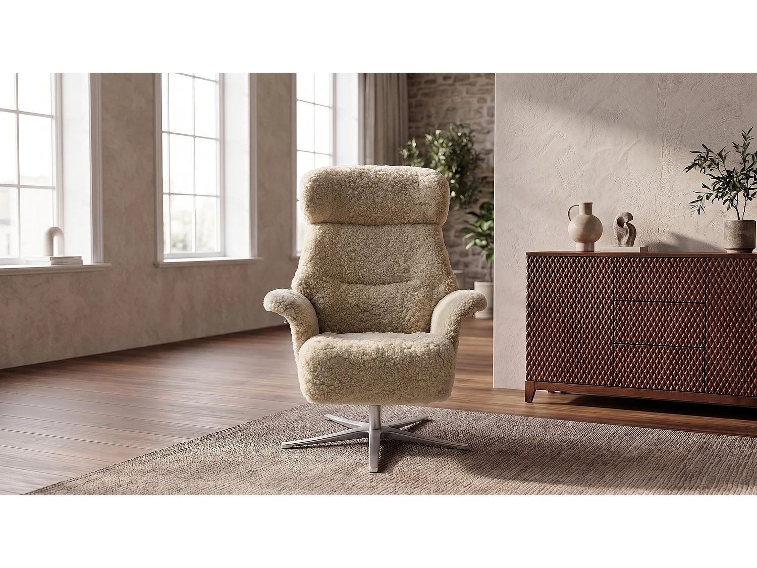 Relaxsessel - Beige Schaffell - TOSAR