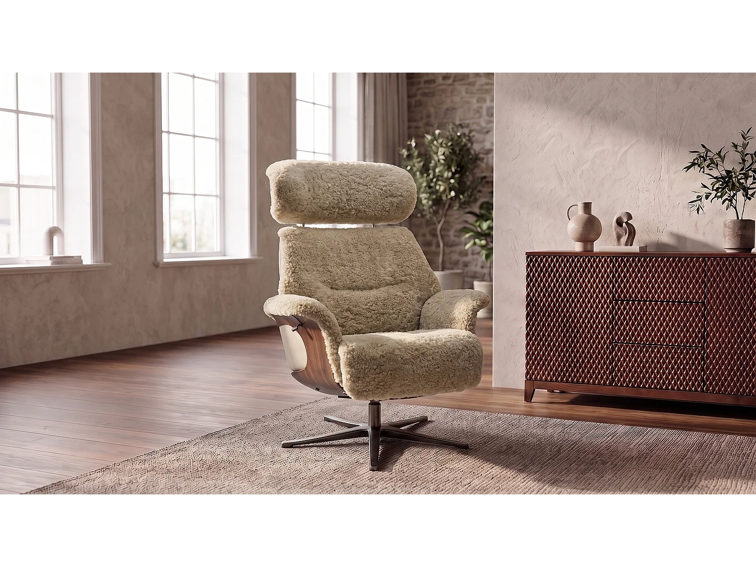 Relaxsessel - Beige Schaffell - TOSAR