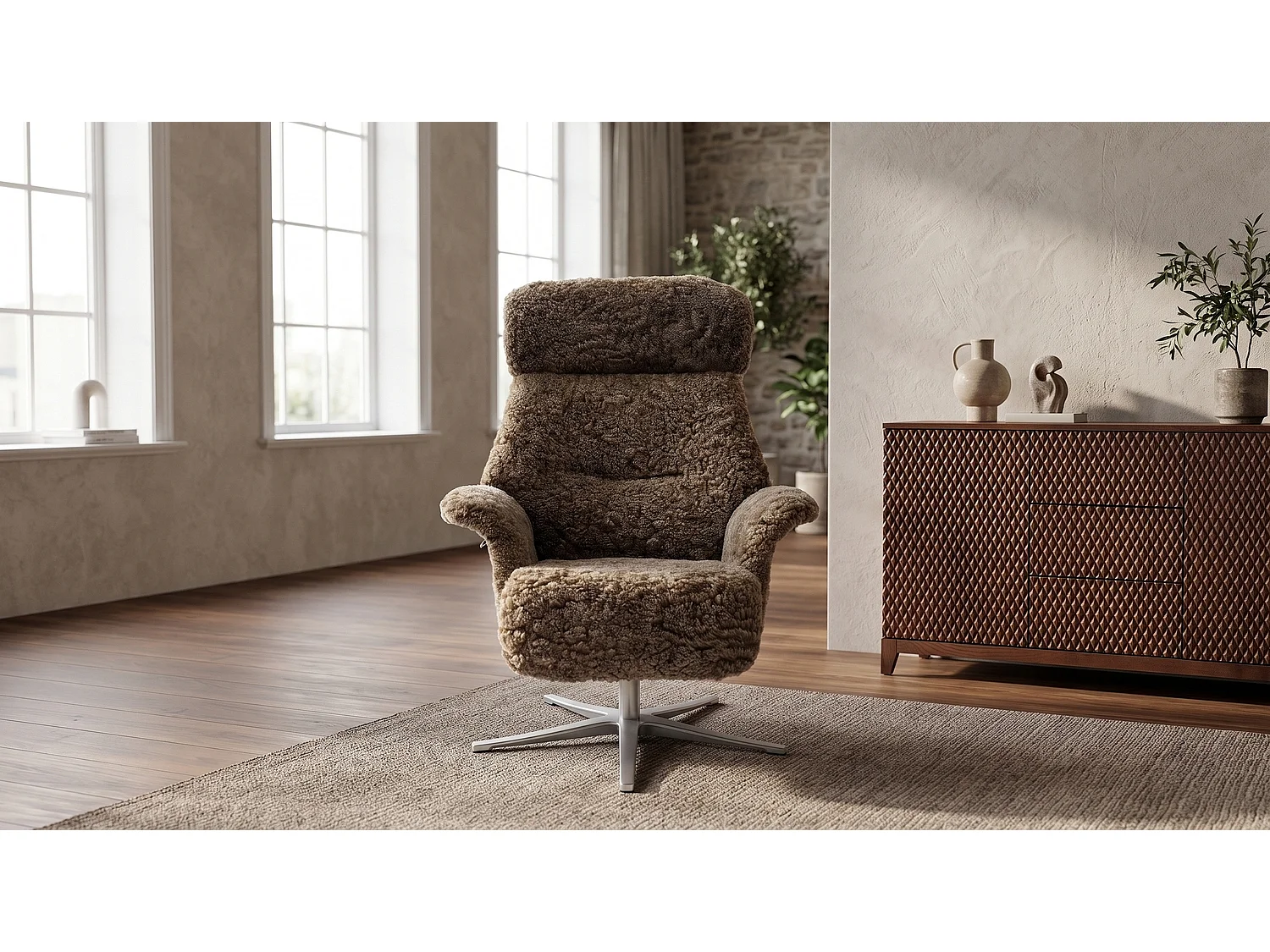 Relaxsessel - Grau Schaffell - TOSAR