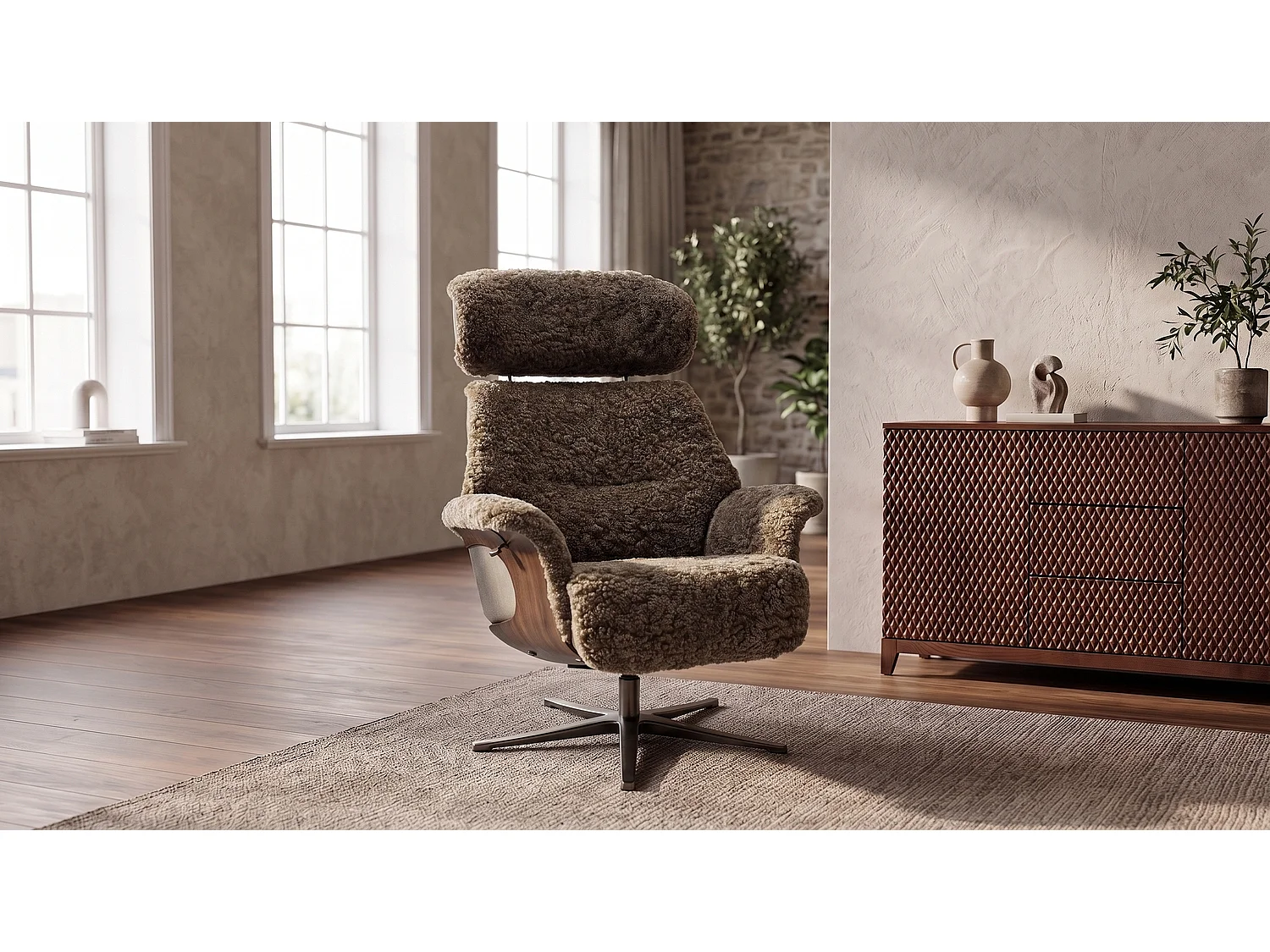 Relaxsessel - Grau Schaffell - TOSAR