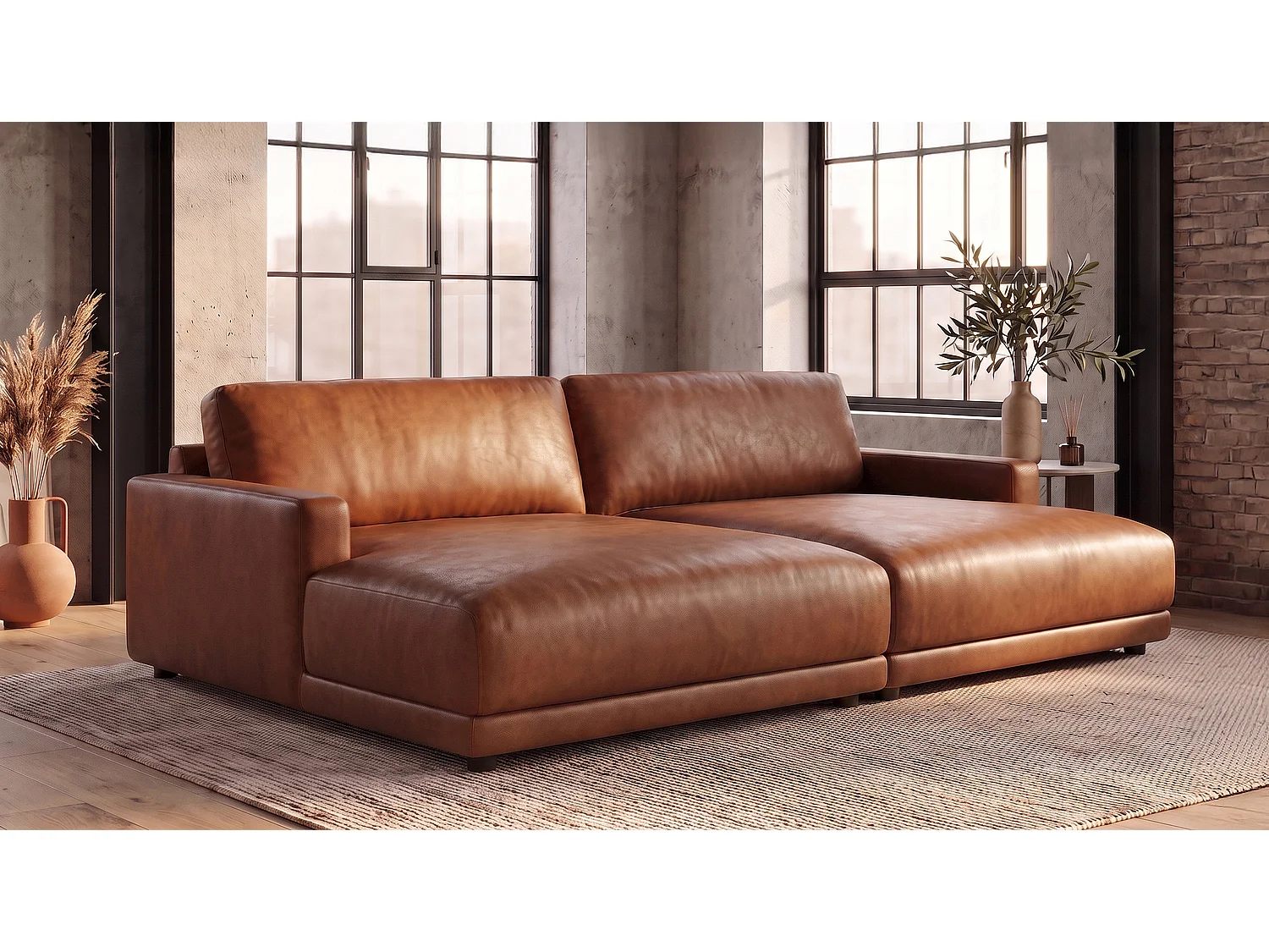 Canapé extra large - marron tissu en fibres de cuir - MARLIN