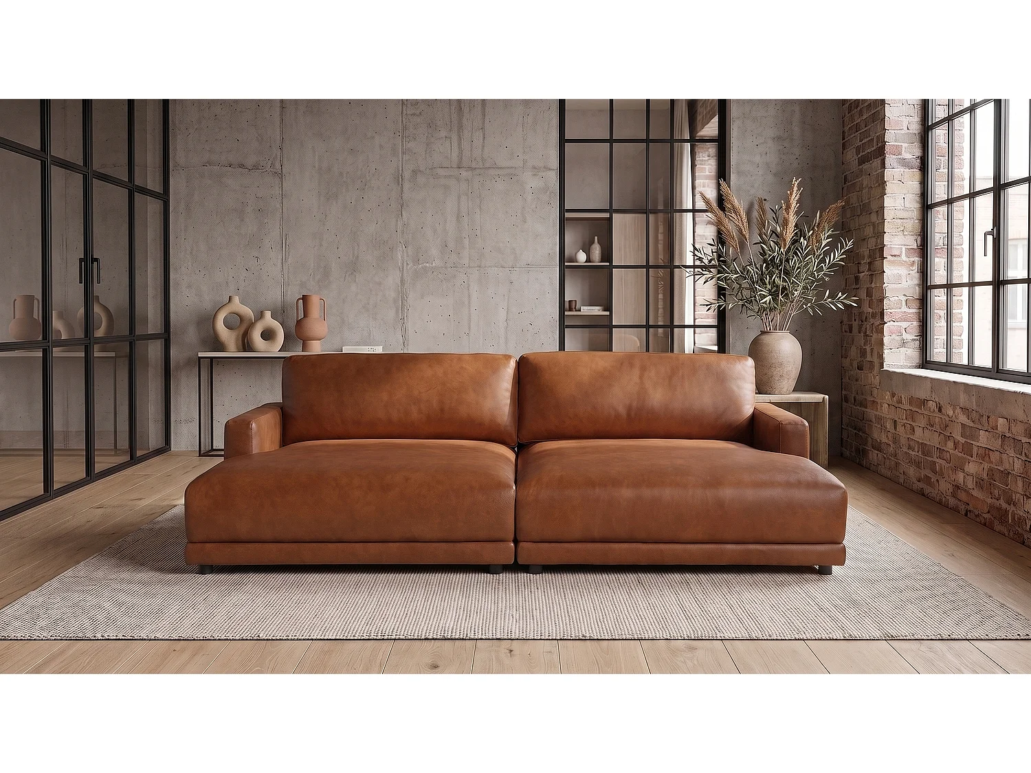 Canapé extra large - marron tissu en fibres de cuir - MARLIN