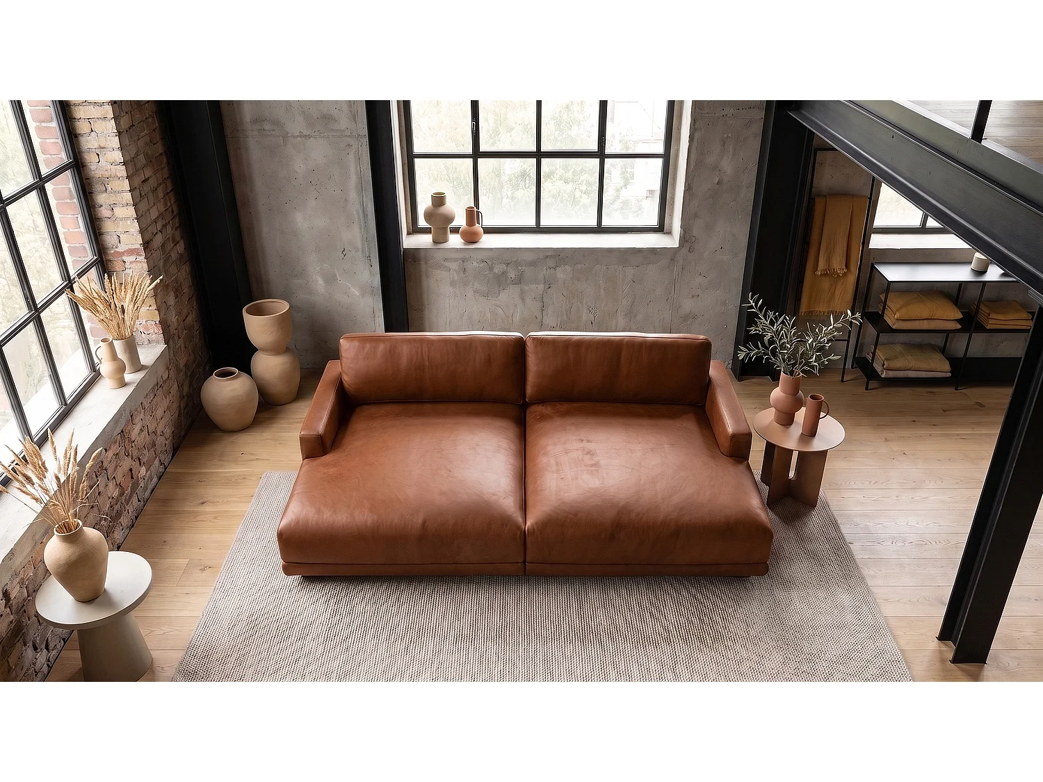 Canapé extra large - marron tissu en fibres de cuir - MARLIN