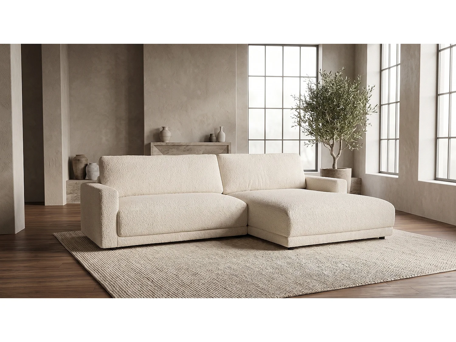 Canapé d'angle - beige Bouclé - MARLIN