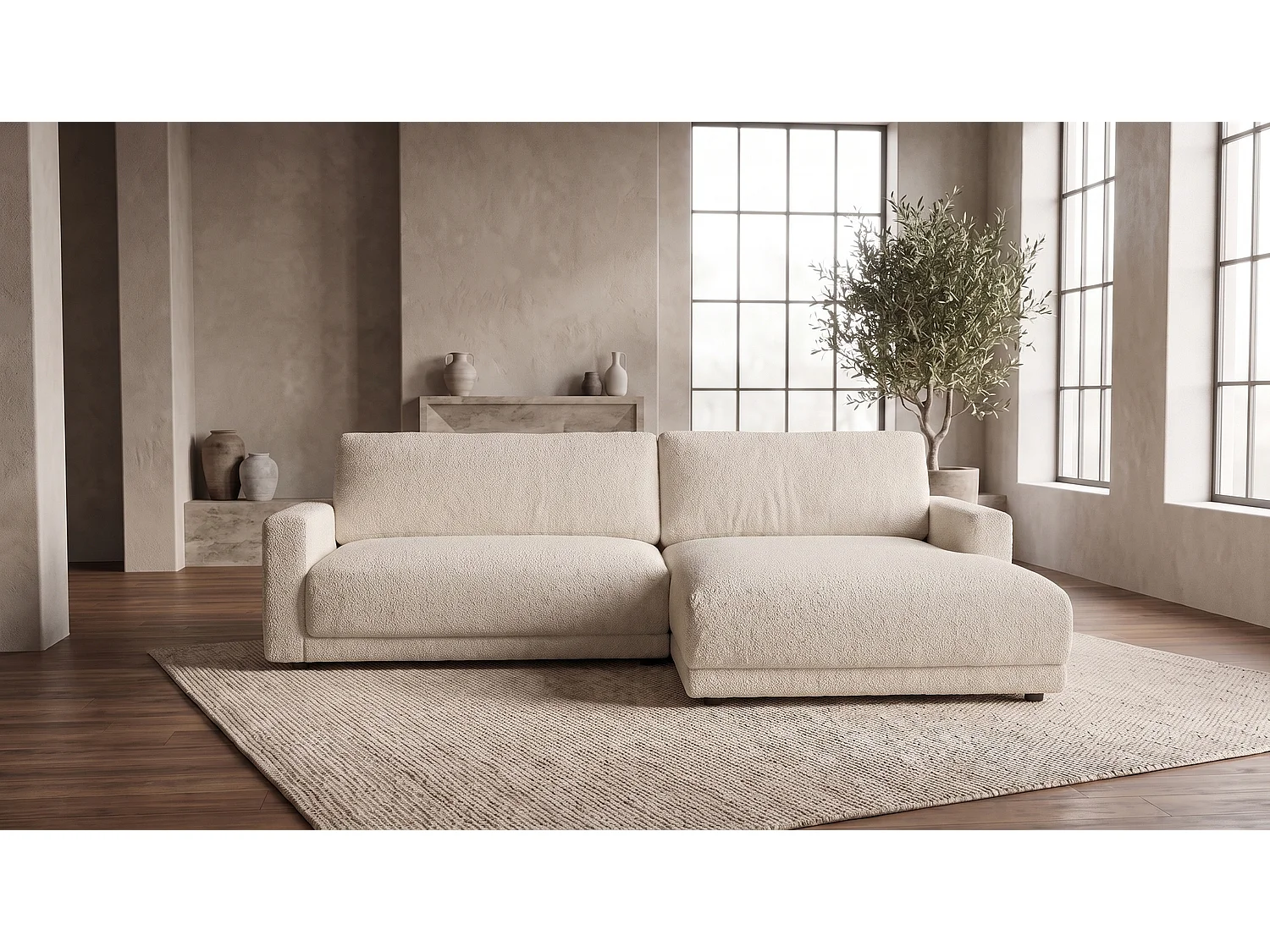 Canapé d'angle - beige Bouclé - MARLIN
