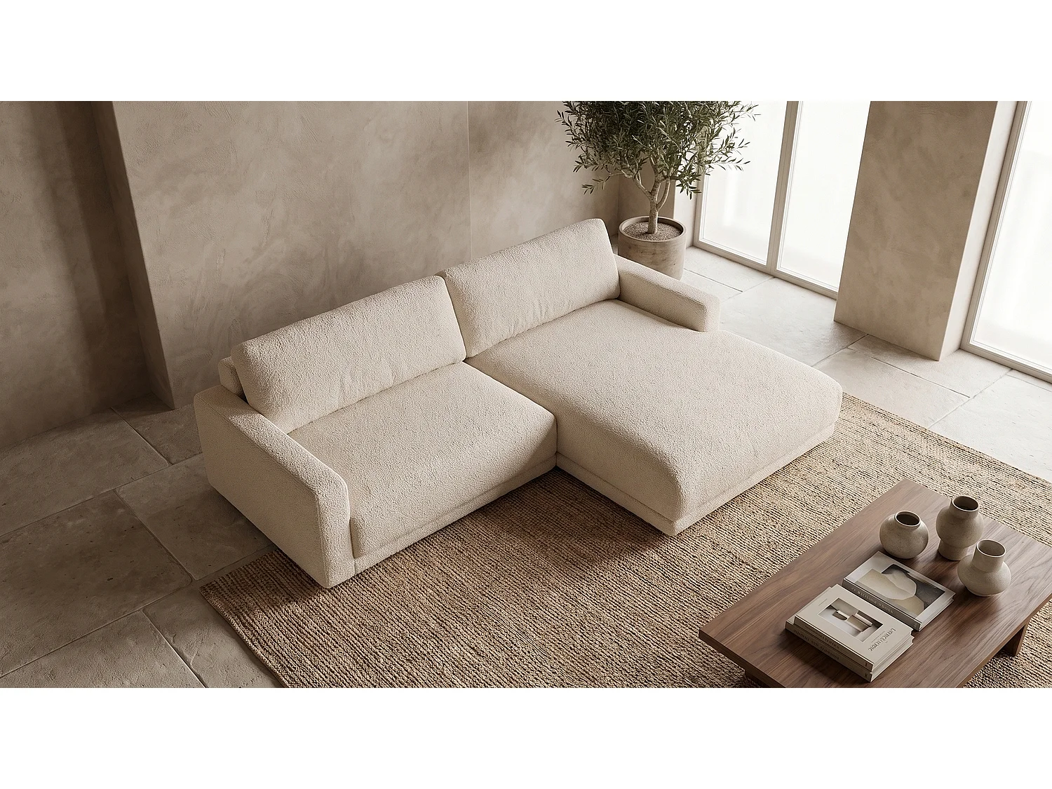 Canapé d'angle - beige Bouclé - MARLIN