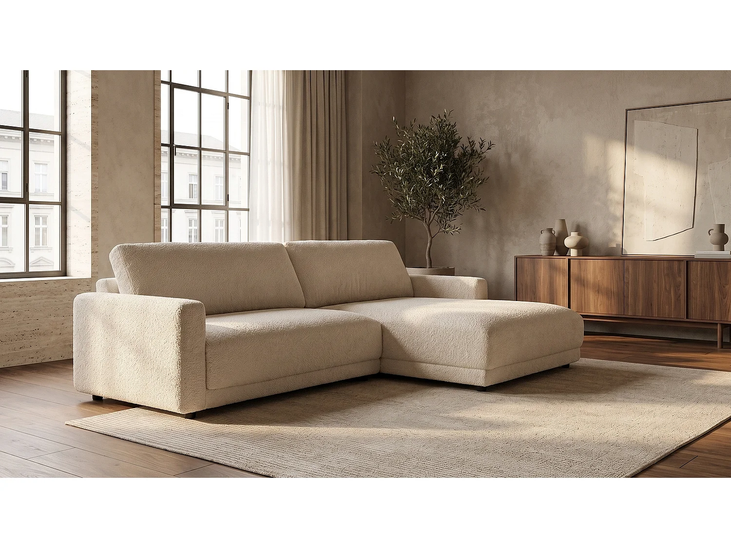 Canapé d'angle - beige Bouclé - MARLIN