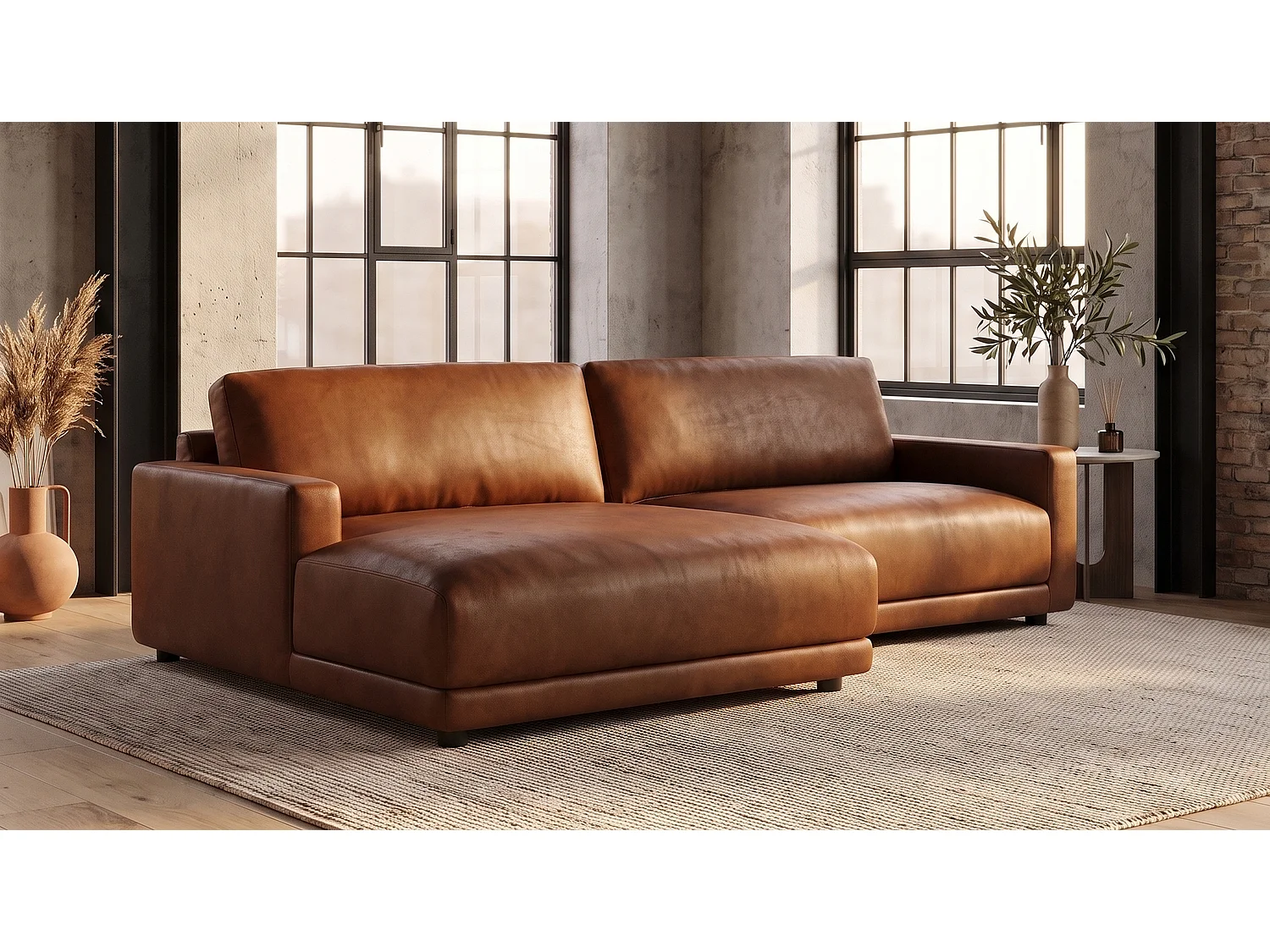 Ecksofa - Braun Lederfaserstoff - MARLIN