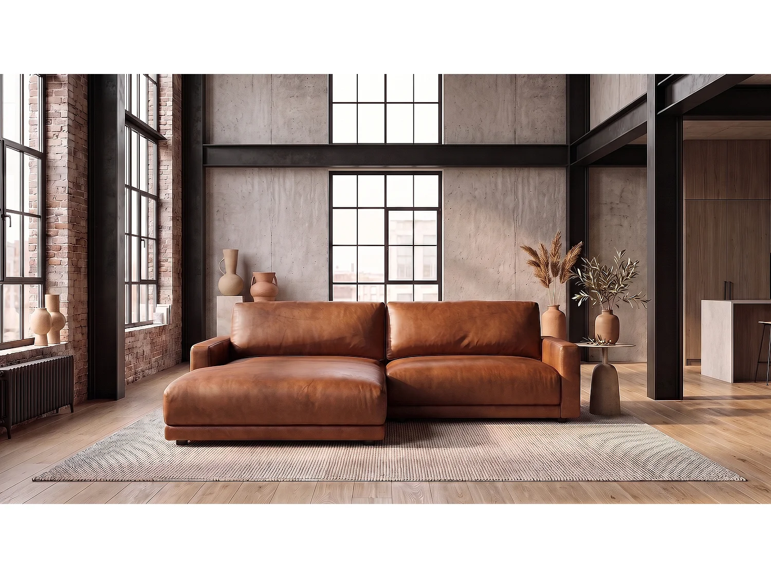 Ecksofa - Braun Lederfaserstoff - MARLIN