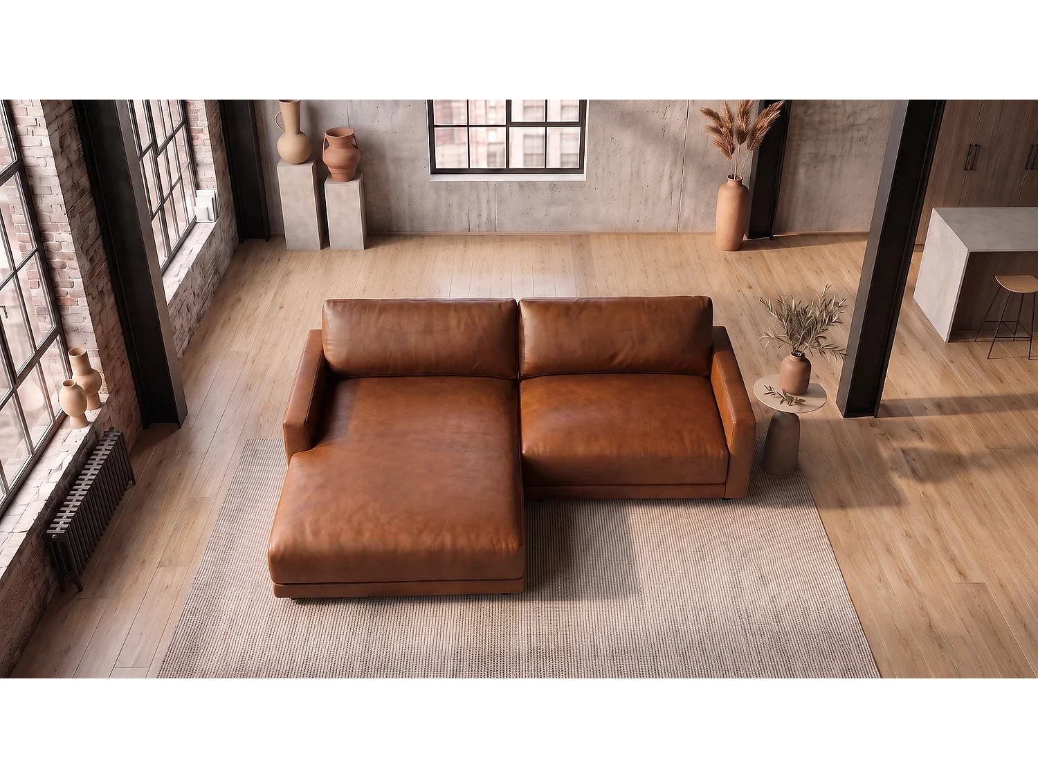 Ecksofa - Braun Lederfaserstoff - MARLIN