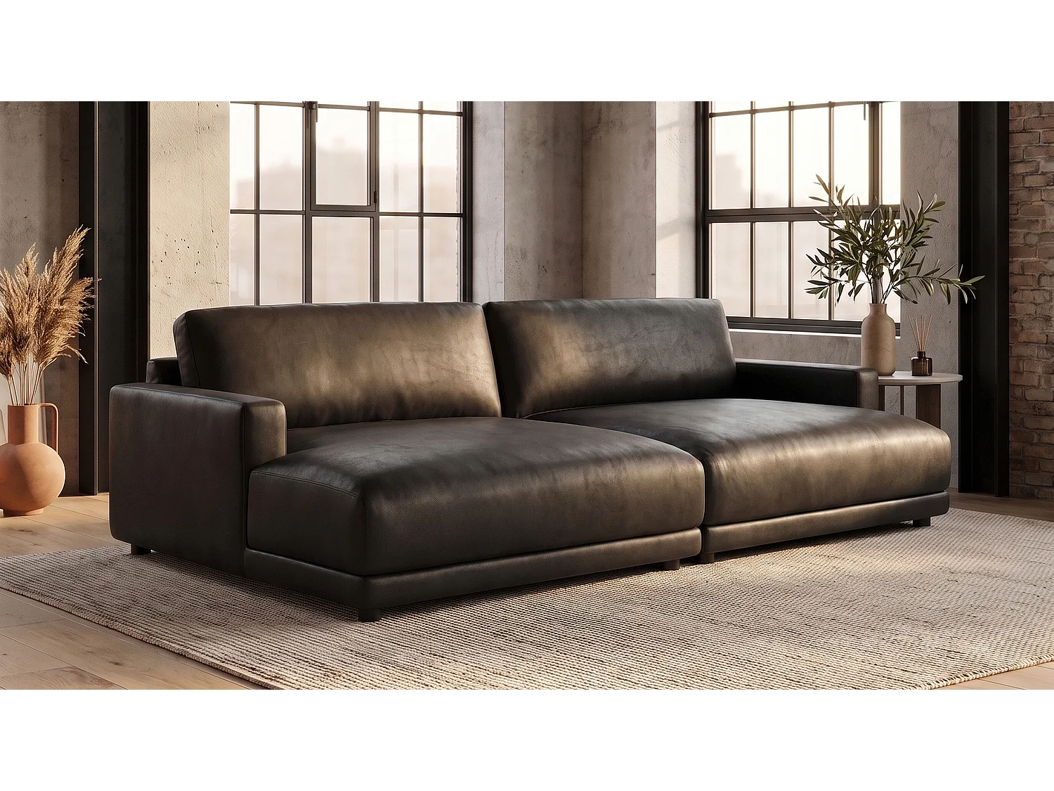 Canapé extra large - Noir tissu en fibres de cuir - MARLIN