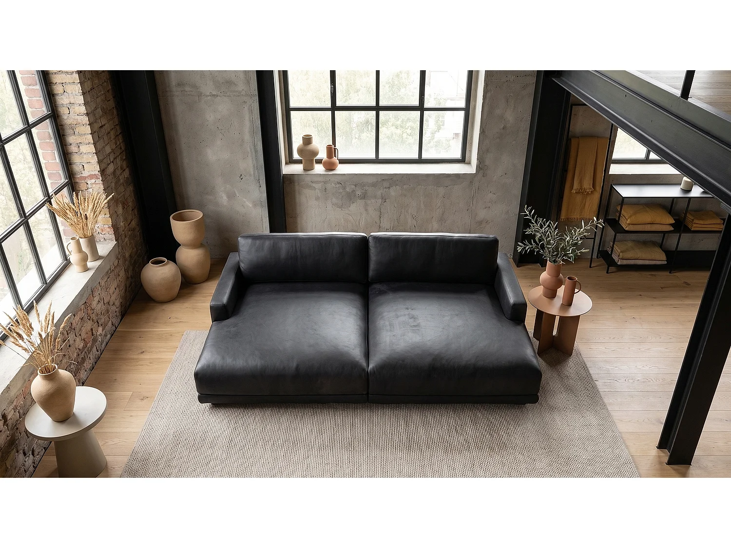Canapé extra large - Noir tissu en fibres de cuir - MARLIN