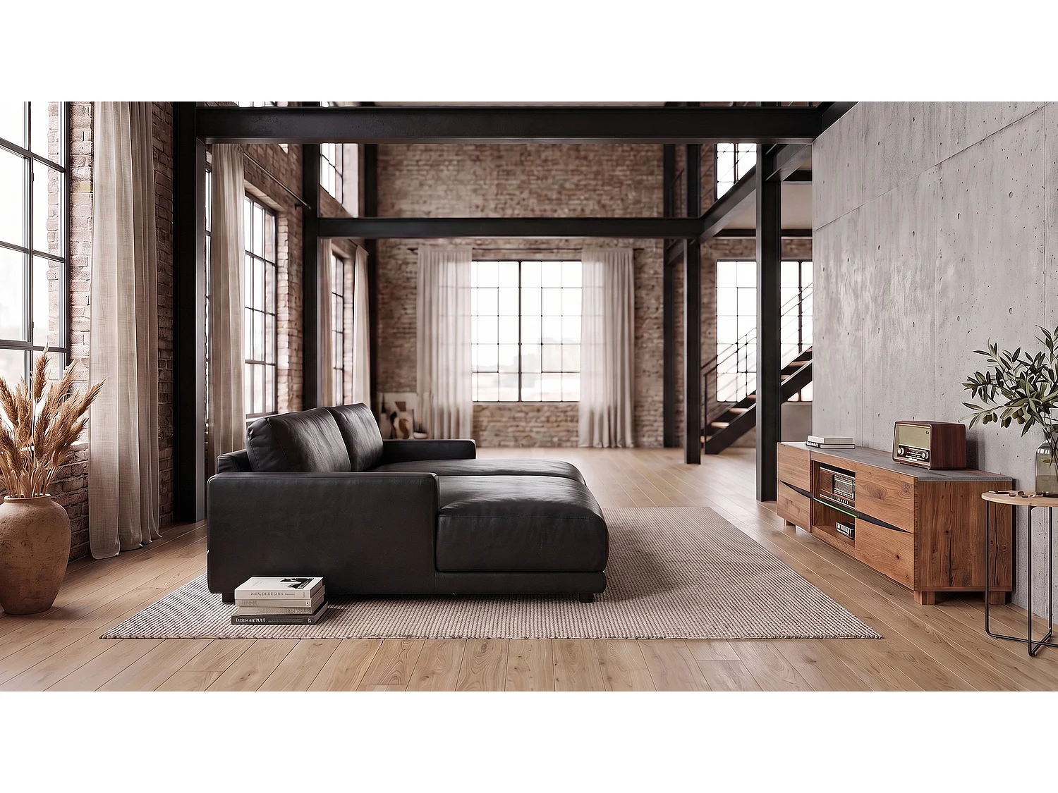 Canapé extra large - Noir tissu en fibres de cuir - MARLIN