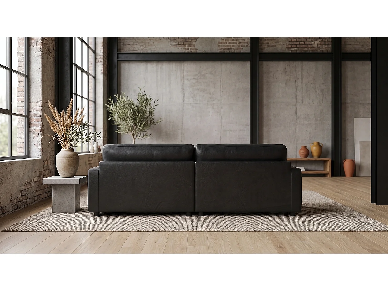 Canapé extra large - Noir tissu en fibres de cuir - MARLIN