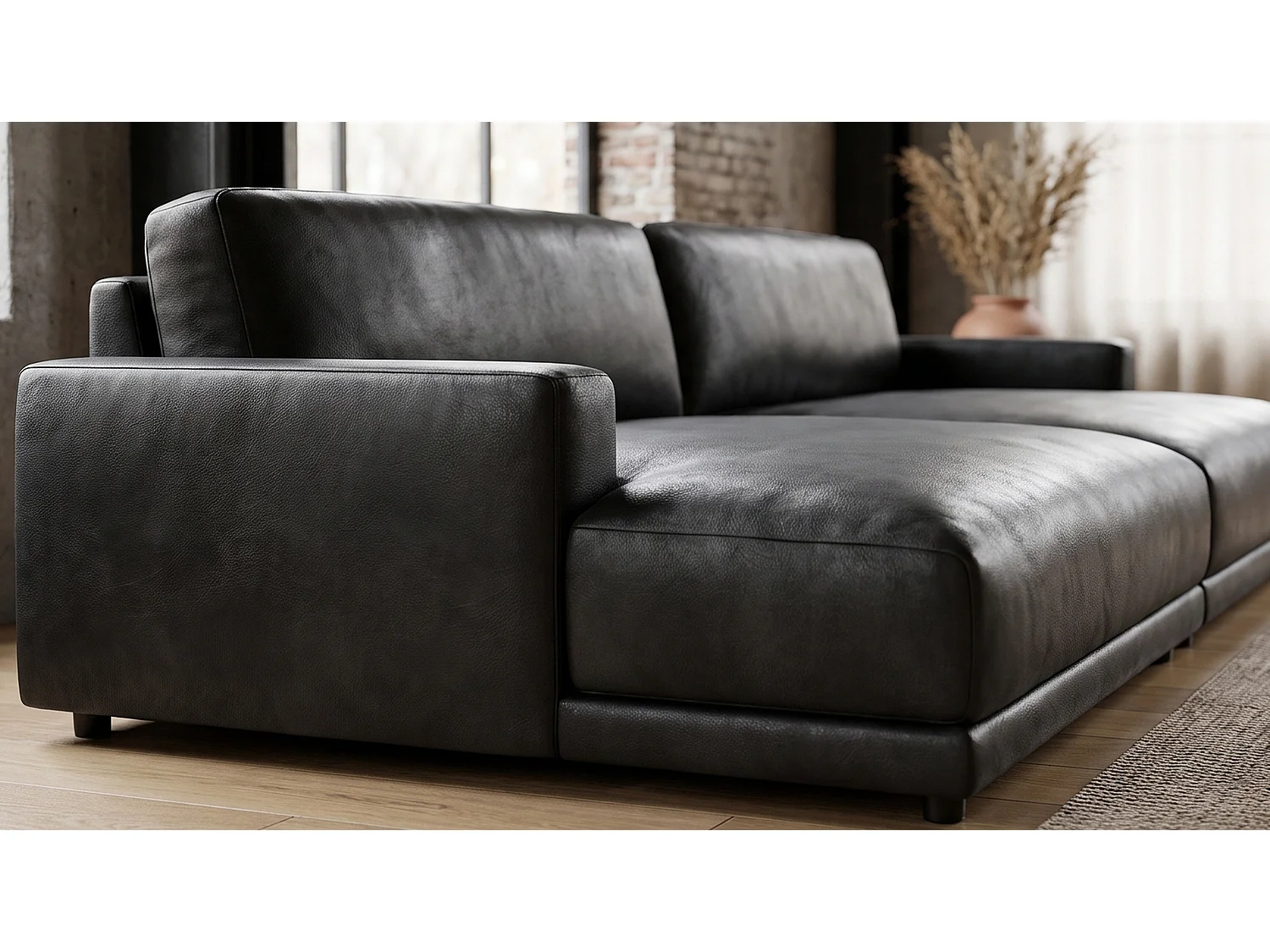 Canapé extra large - Noir tissu en fibres de cuir - MARLIN