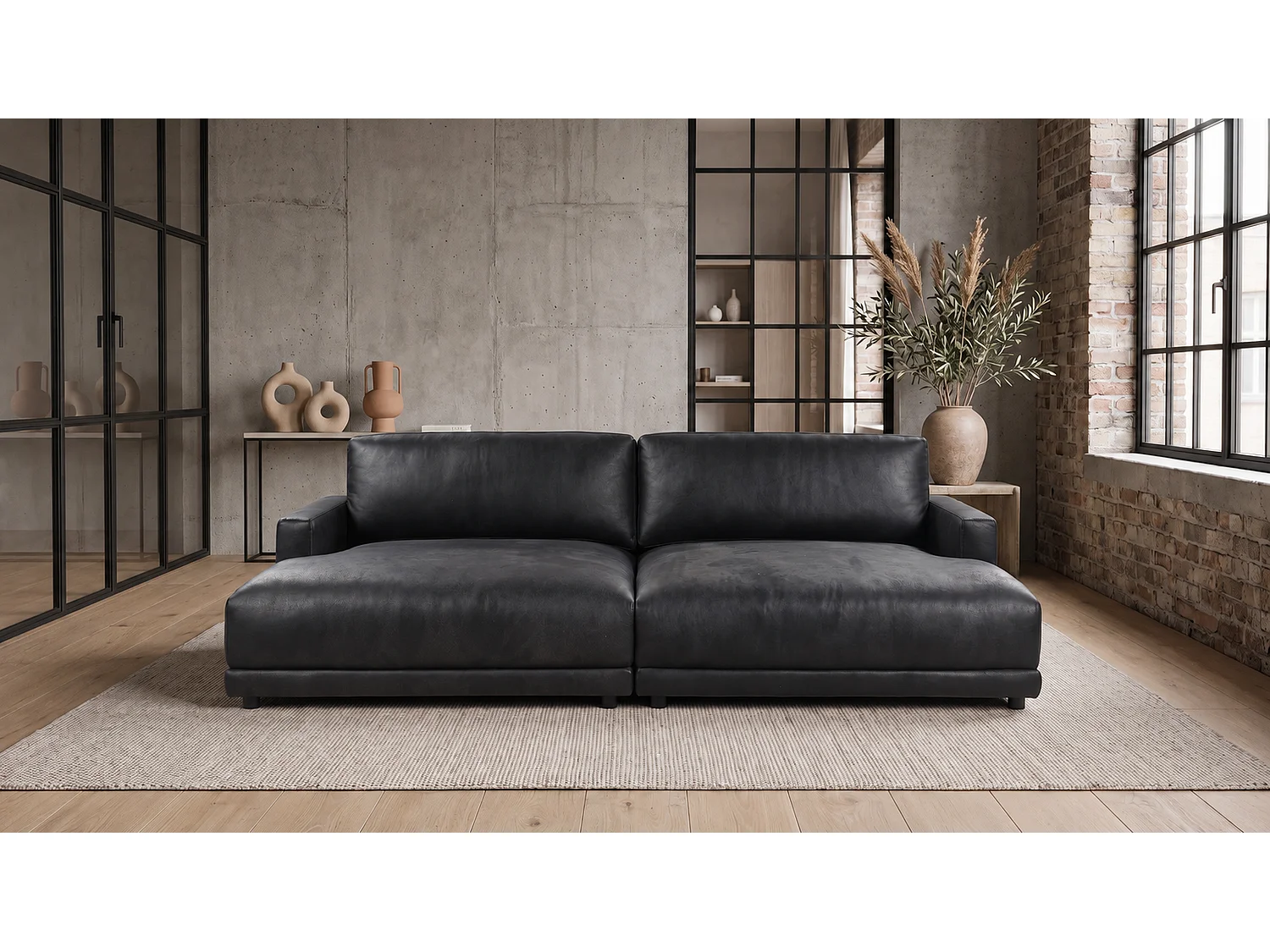 Canapé extra large - Noir tissu en fibres de cuir - MARLIN