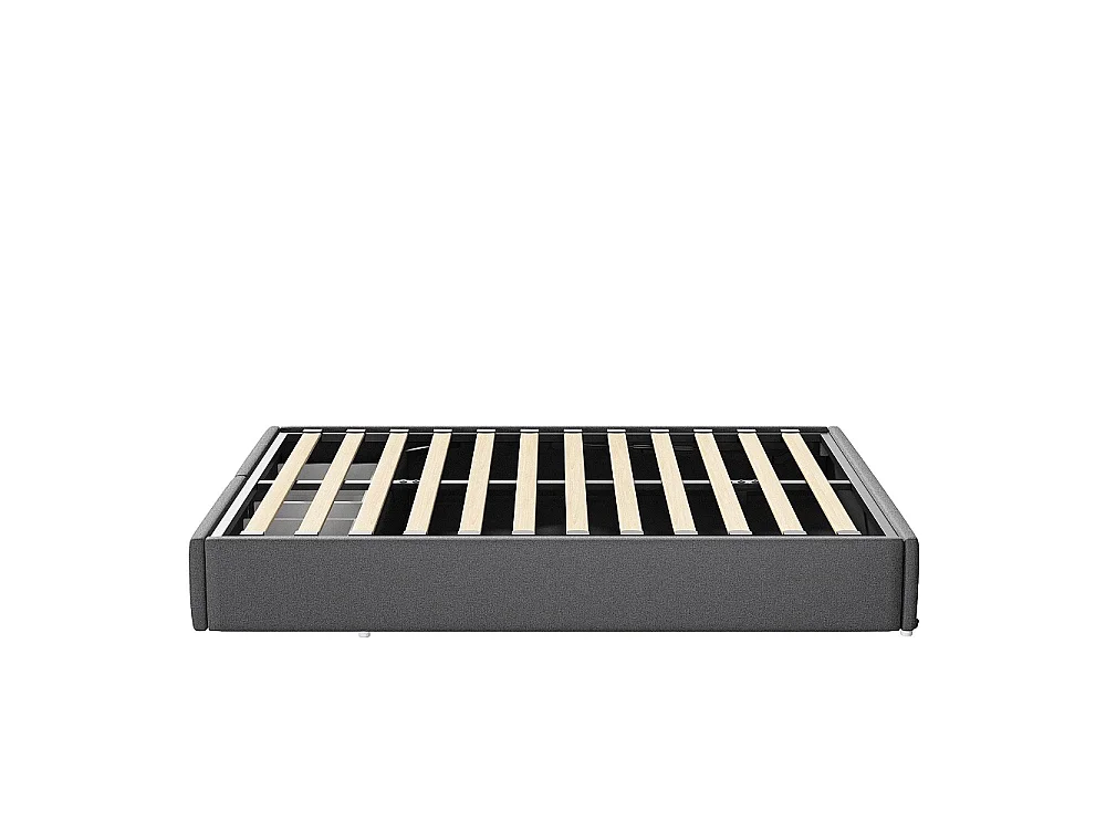 Cadre de lit de rangement rembourré 160×200 cm - Lit ottoman sans tête - Lit double ascenseur hydraulique avec 2 tiroirs latéraux - Linge de maison - Gris foncé