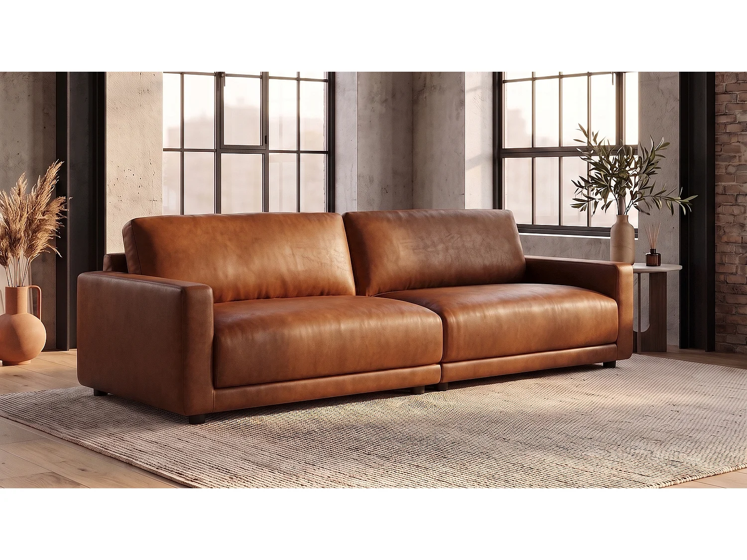 Canapé - marron tissu en fibres de cuir - MARLIN