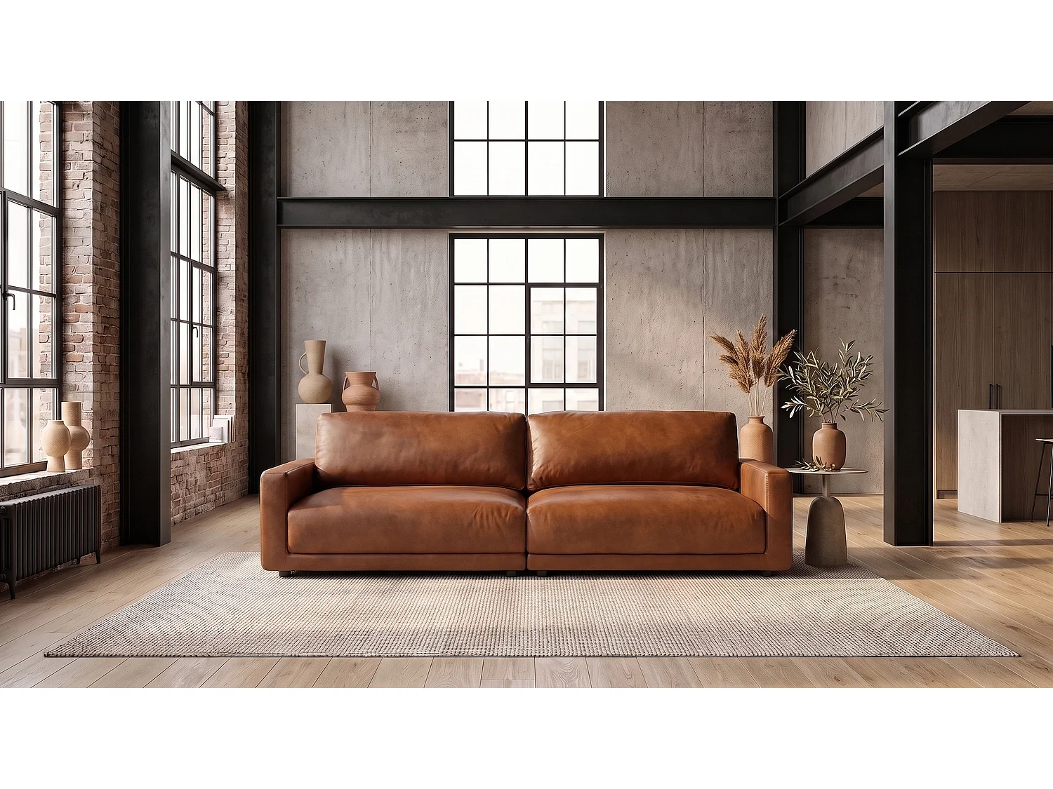 Canapé - marron tissu en fibres de cuir - MARLIN