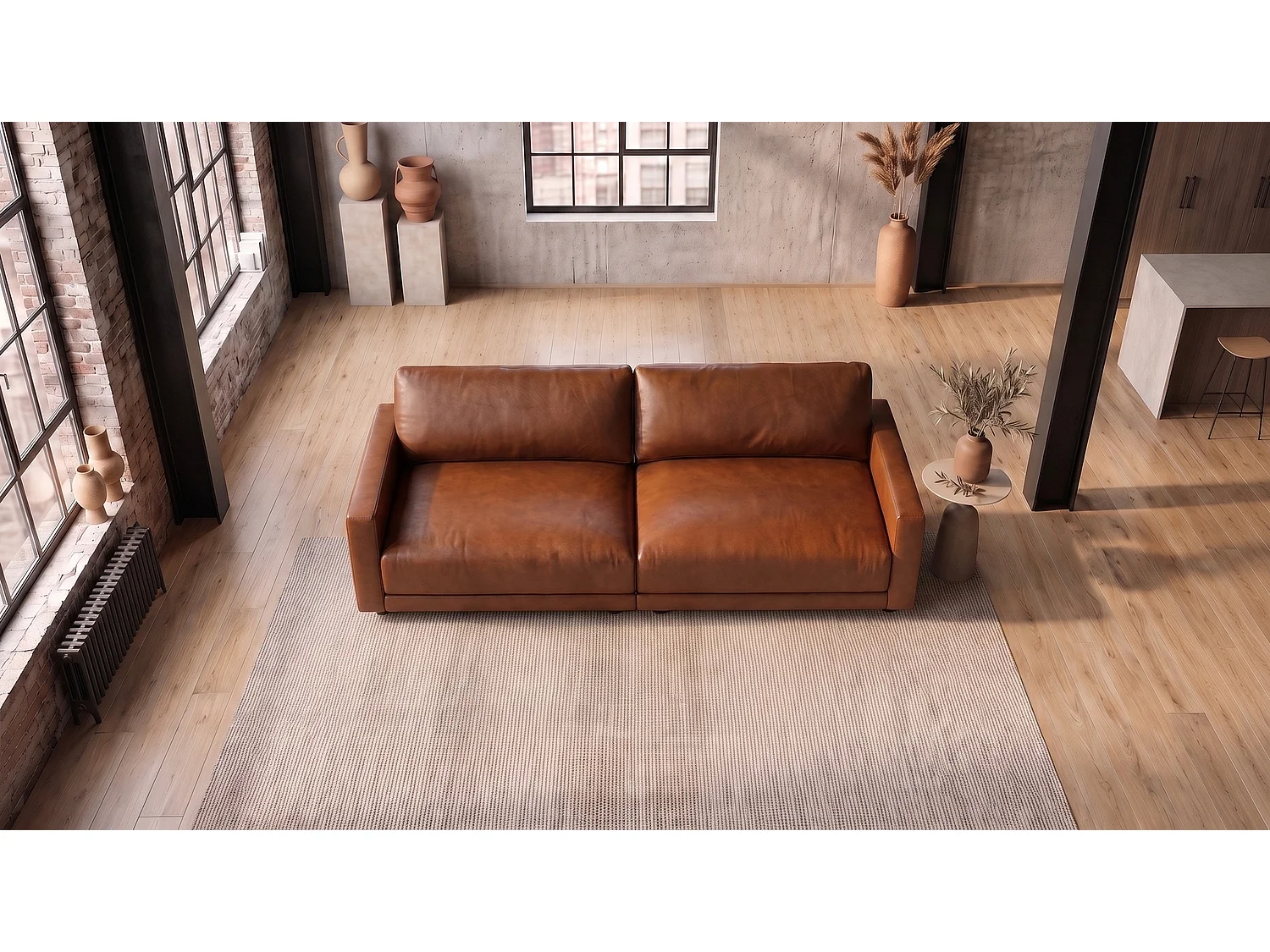 Canapé - marron tissu en fibres de cuir - MARLIN