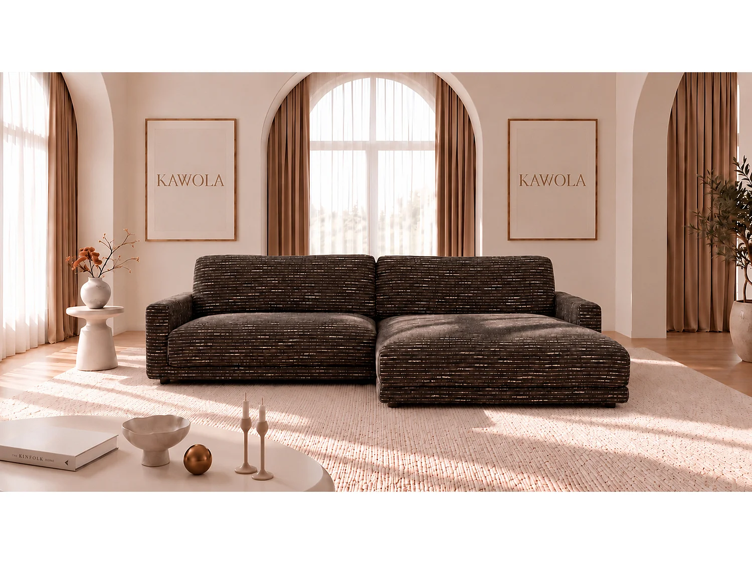 Ecksofa - Braun Flachgewebe - MARLIN