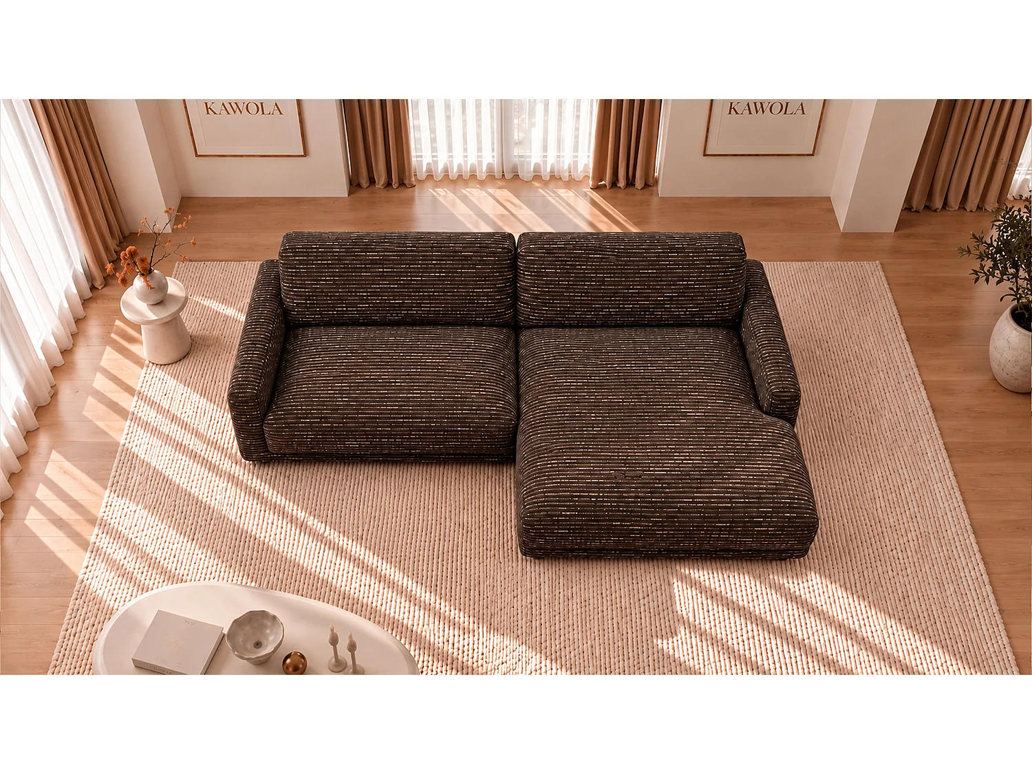 Ecksofa - Braun Flachgewebe - MARLIN