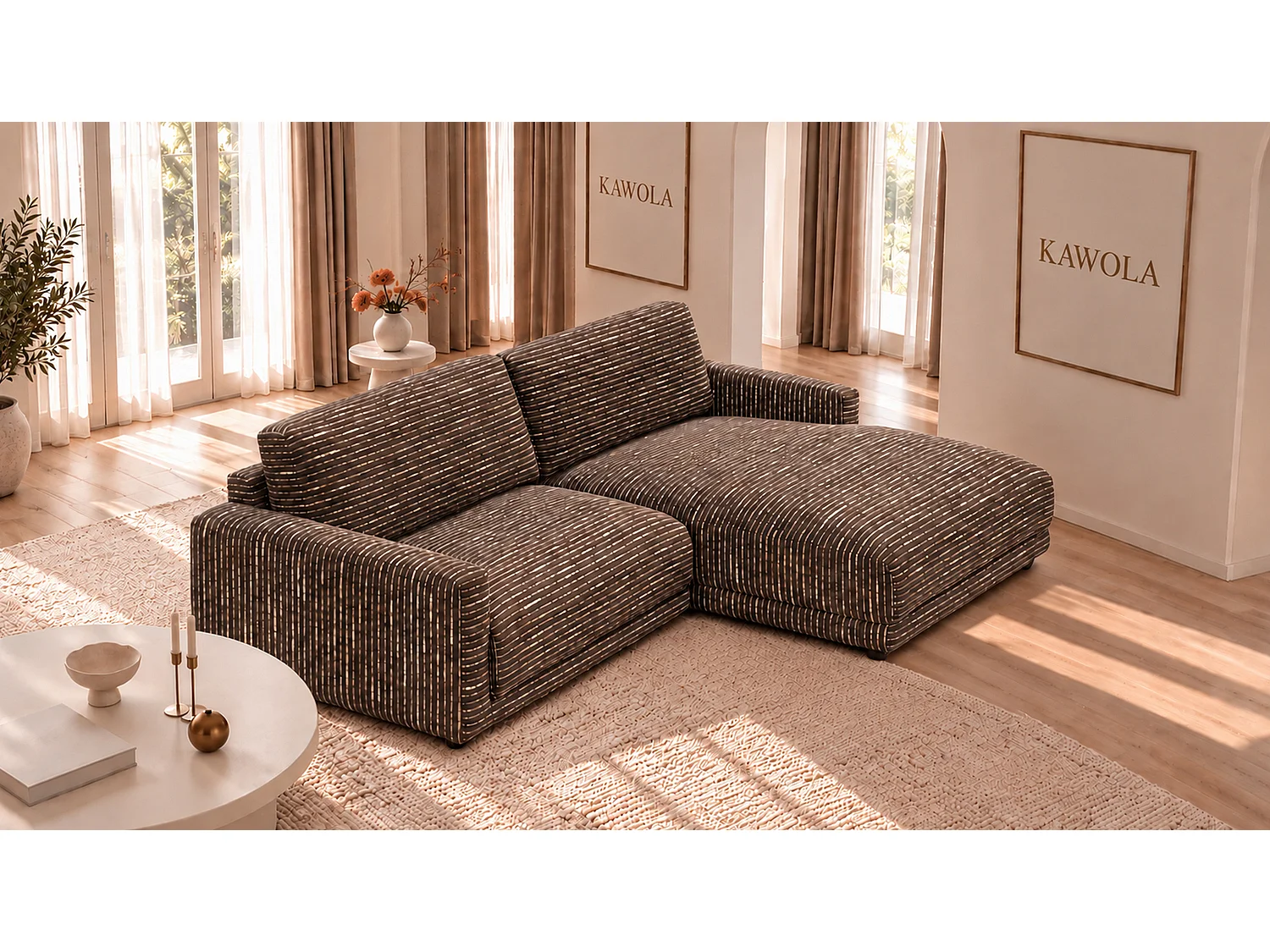 Ecksofa - Braun Flachgewebe - MARLIN