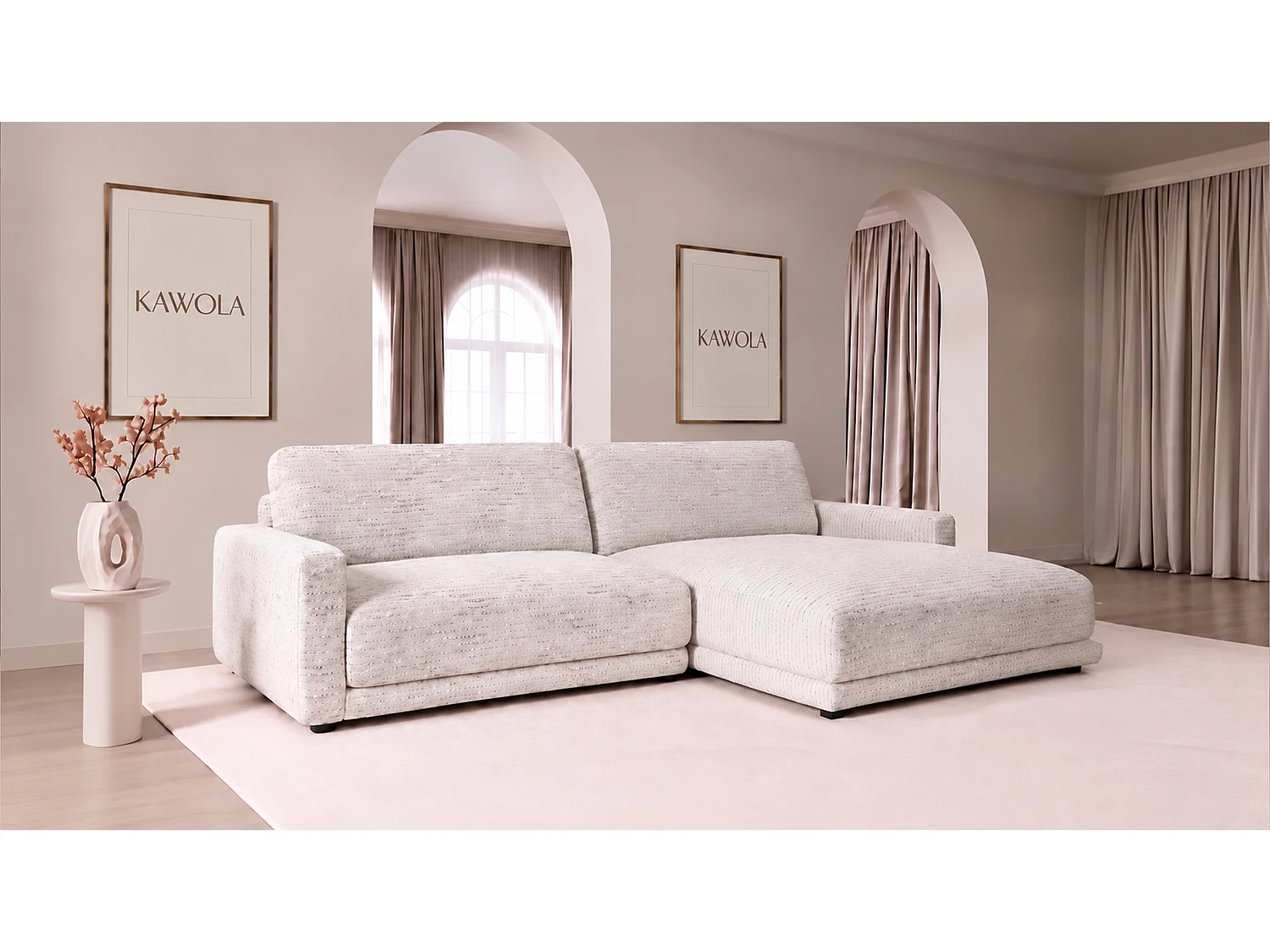 Ecksofa - Cremeweiß Flachgewebe - MARLIN