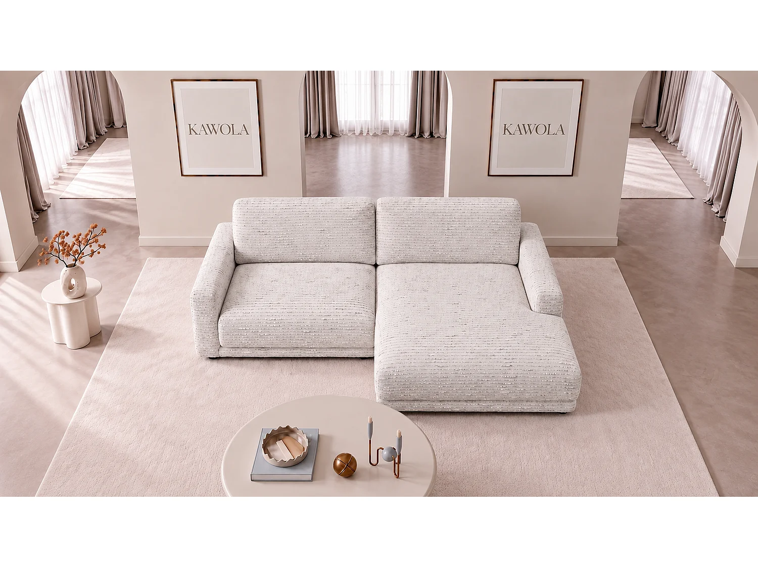 Ecksofa - Cremeweiß Flachgewebe - MARLIN