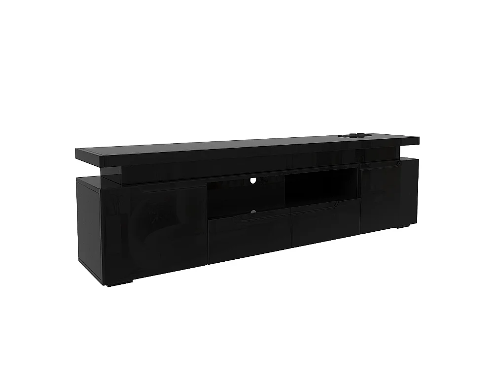 Stand de télévision LED avec prise d'alimentation - Centre de divertissement haut brillant 180cm avec armoires de stockage et tiroirs, console média - noir