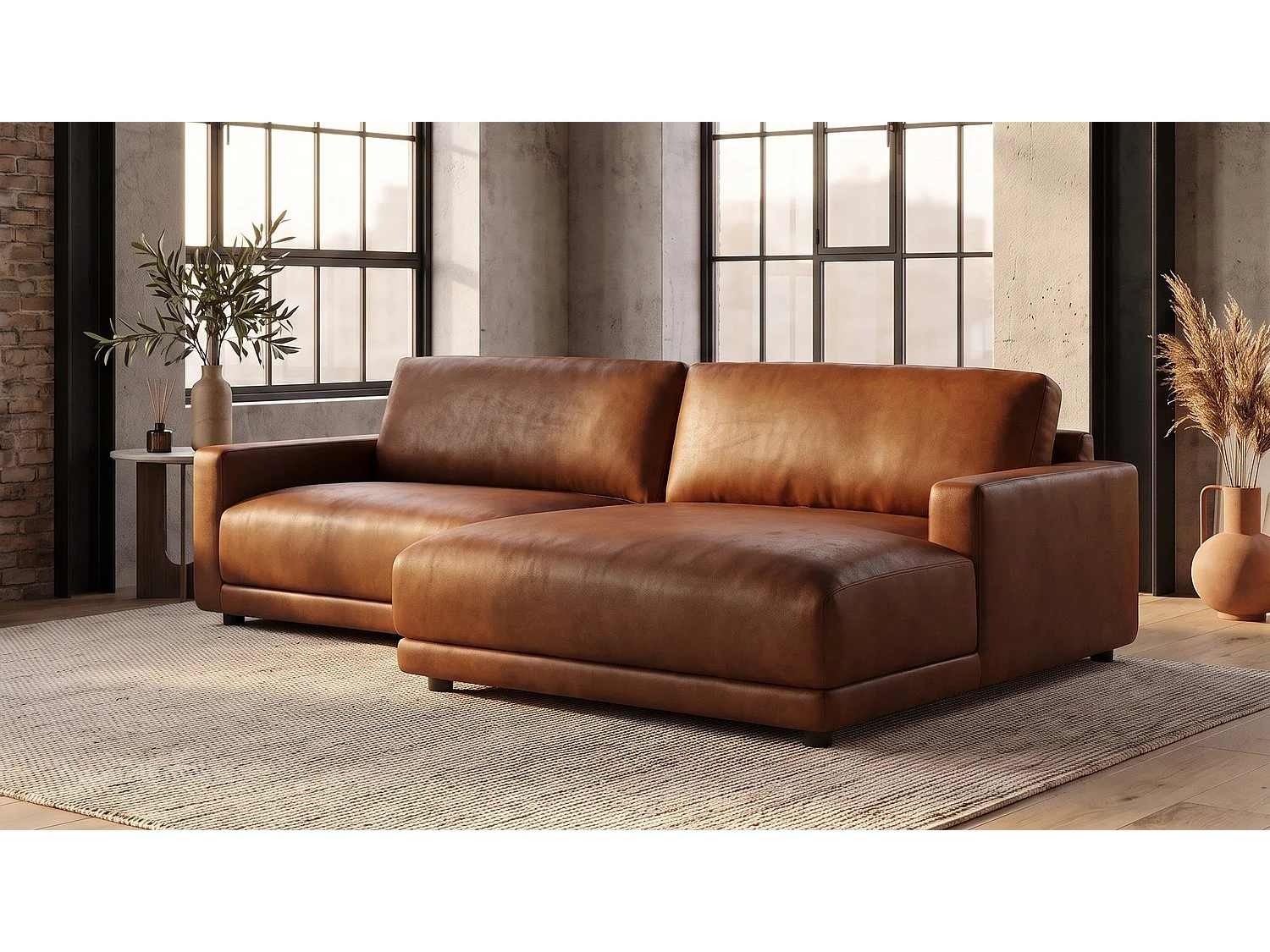 Ecksofa - Braun Lederfaserstoff - MARLIN