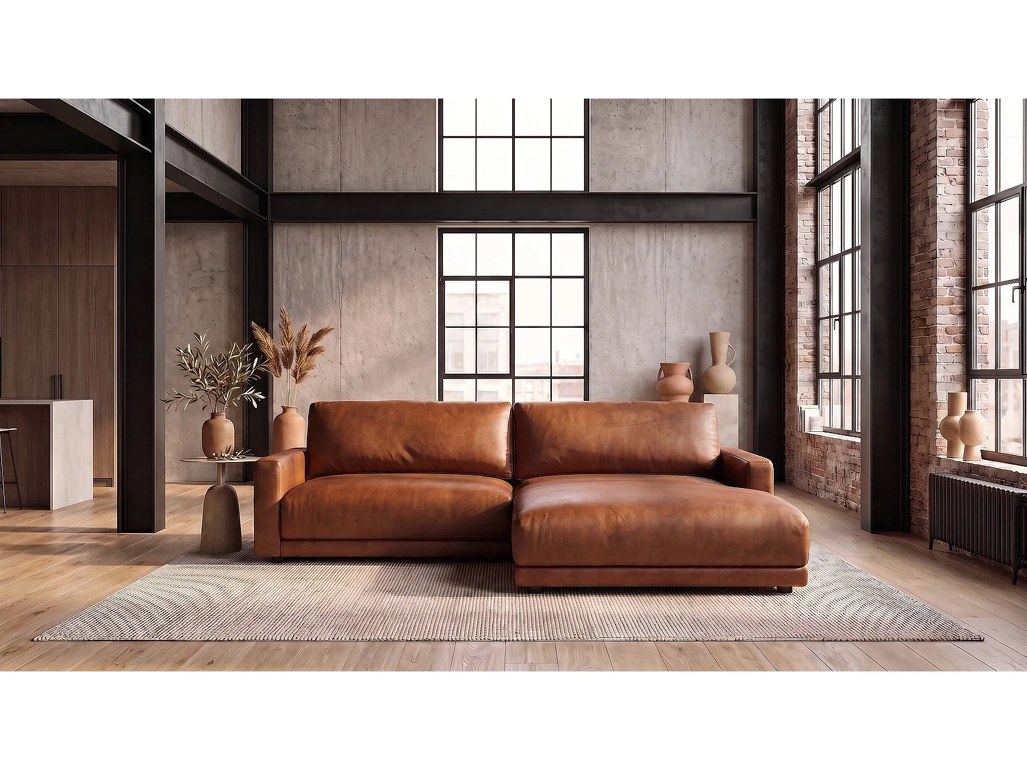 Ecksofa - Braun Lederfaserstoff - MARLIN