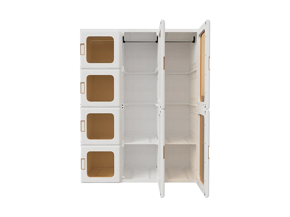 Armoire de rangement de vêtements pliable - 104 × 50 × 136 cm Armoires - 12 grilles, 8 portes, 2 accroches Organisateur de placard - Plastique - Blanc