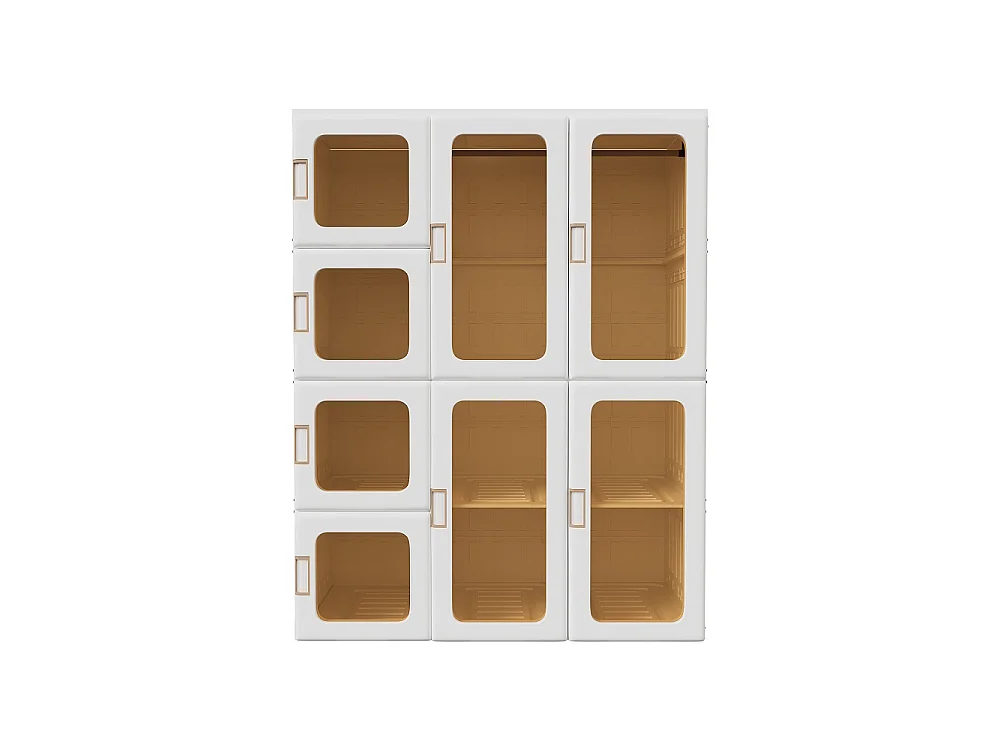 Armoire de rangement de vêtements pliable - 104 × 50 × 136 cm Armoires - 12 grilles, 8 portes, 2 accroches Organisateur de placard - Plastique - Blanc
