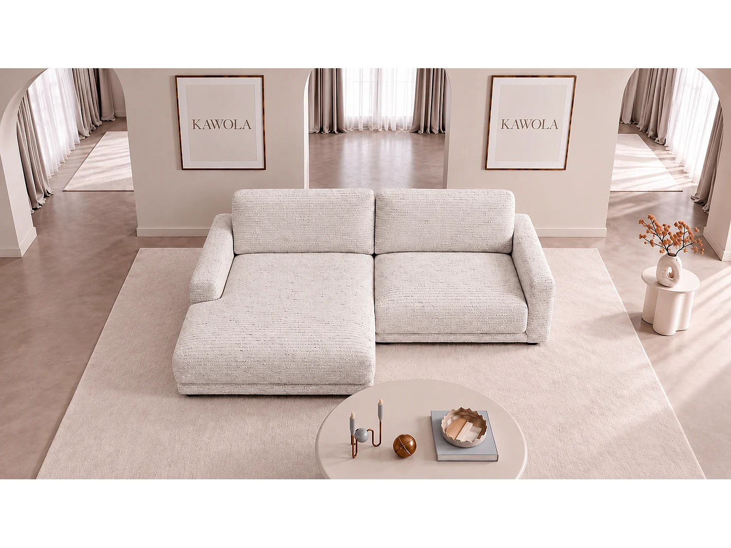 Divano angolare - bianco crema tessitura piatta - MARLIN