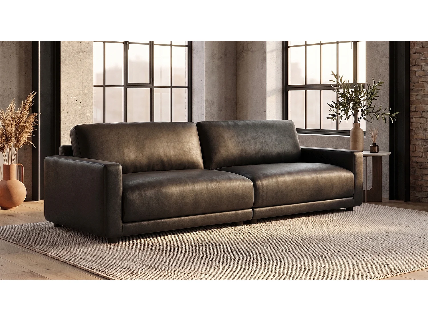 Canapé - Noir tissu en fibres de cuir - MARLIN