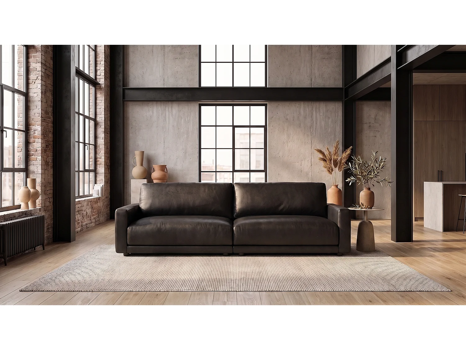 Canapé - Noir tissu en fibres de cuir - MARLIN