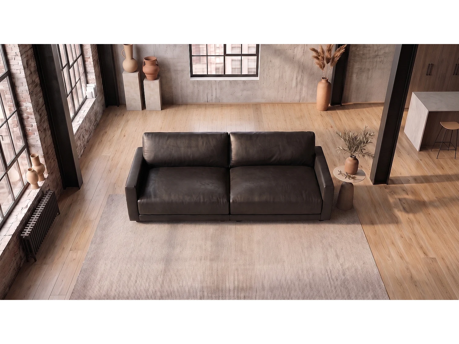 Canapé - Noir tissu en fibres de cuir - MARLIN