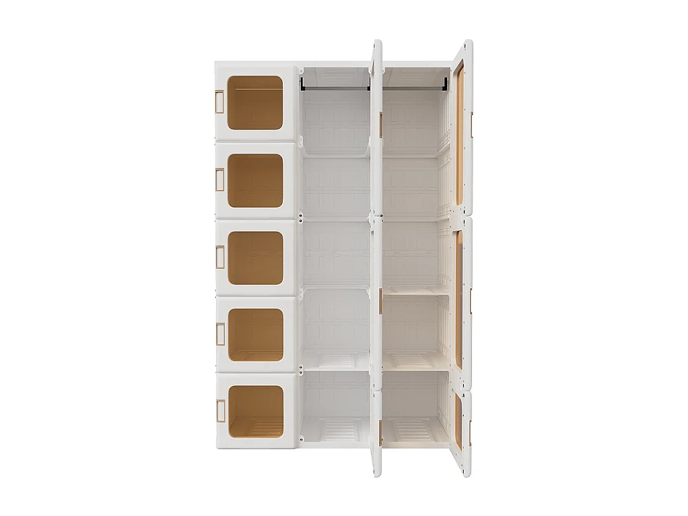 Faltbarer Schrankschrank 104x50x170 cm - Modularer Schrankorganisator mit 15 Fächern, 11 Türen und 2 Kleiderbügeln ‑ Aufbewahrungsschrank ohne Montage - weiß