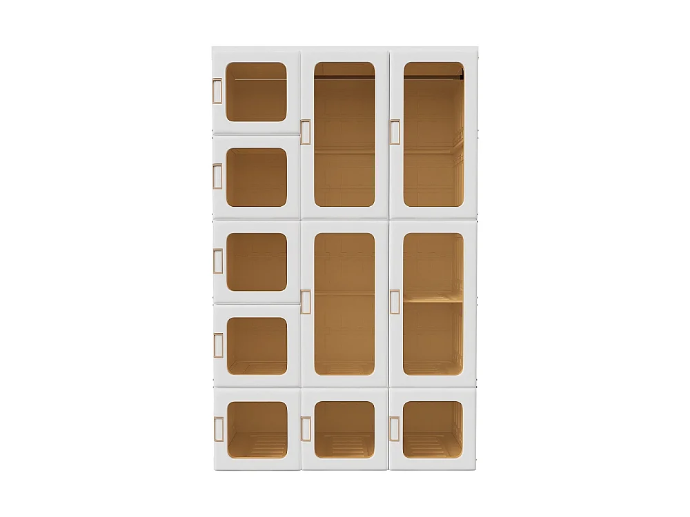 Faltbarer Schrankschrank 104x50x170 cm - Modularer Schrankorganisator mit 15 Fächern, 11 Türen und 2 Kleiderbügeln ‑ Aufbewahrungsschrank ohne Montage - weiß