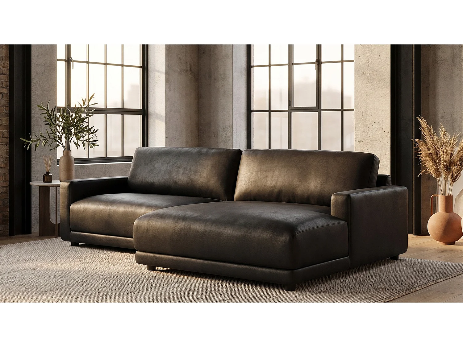 Ecksofa - Schwarz Lederfaserstoff - MARLIN