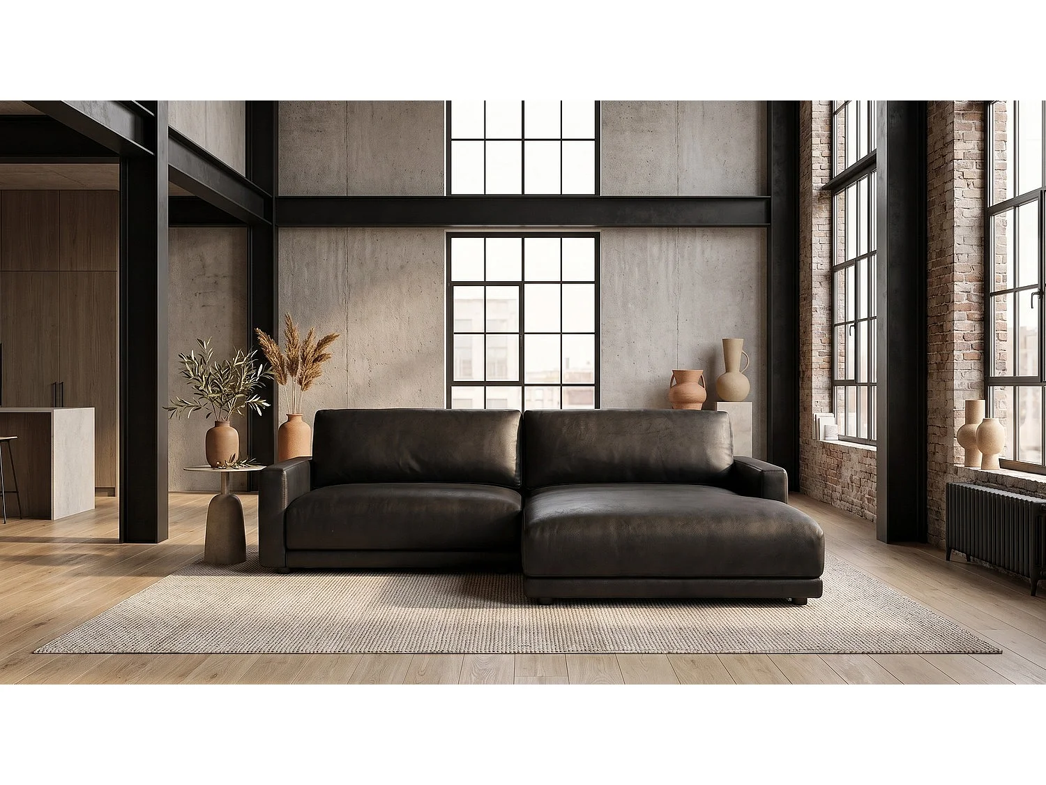 Ecksofa - Schwarz Lederfaserstoff - MARLIN