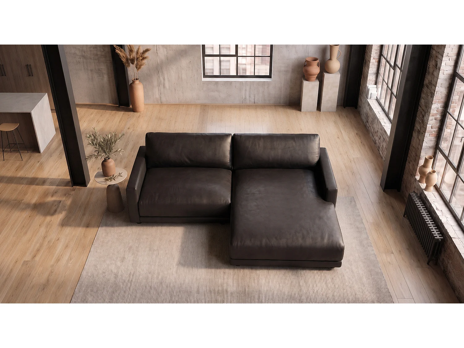 Ecksofa - Schwarz Lederfaserstoff - MARLIN