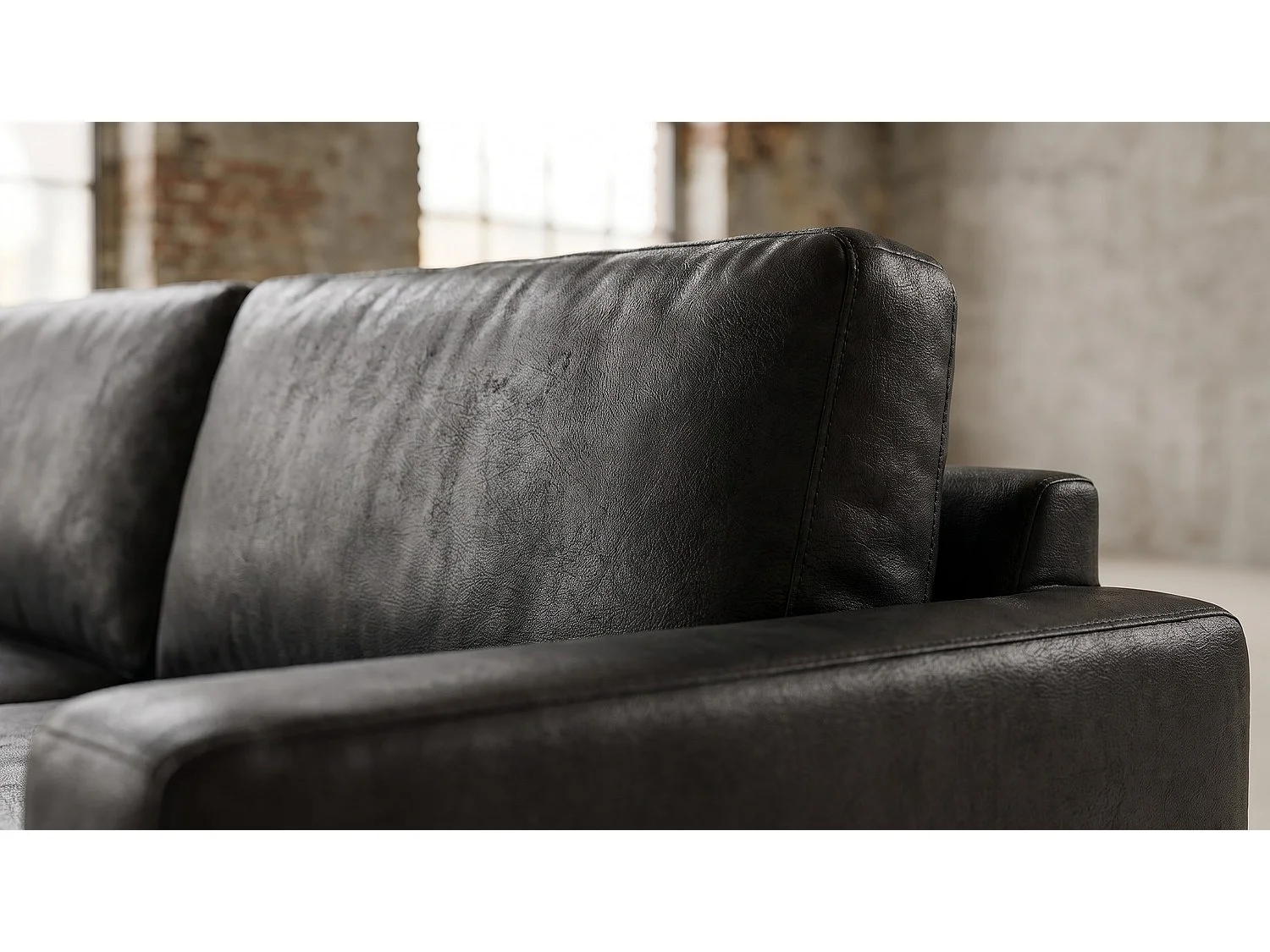 Ecksofa - Schwarz Lederfaserstoff - MARLIN