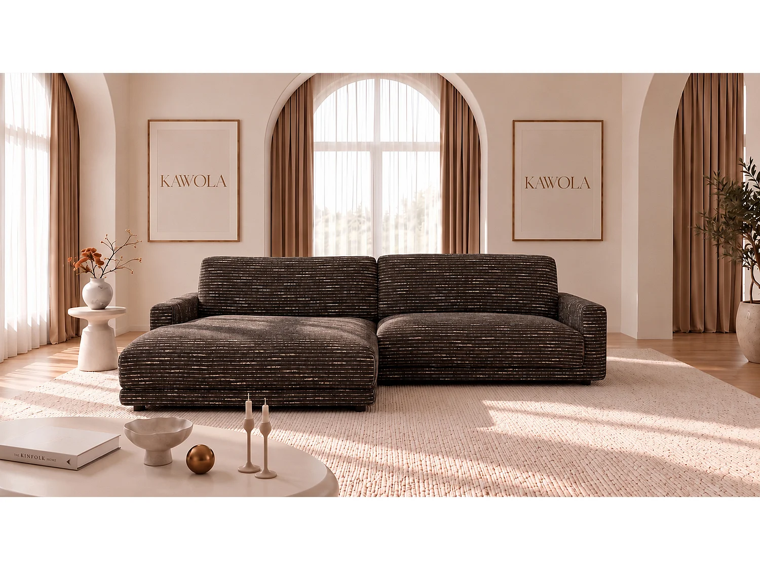 Ecksofa - Braun Flachgewebe - MARLIN