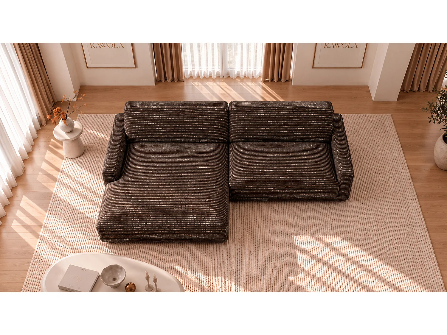 Ecksofa - Braun Flachgewebe - MARLIN