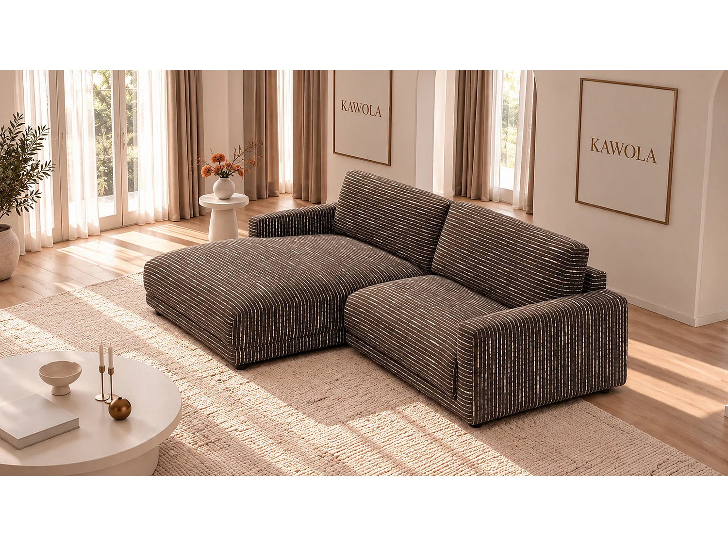 Ecksofa - Braun Flachgewebe - MARLIN