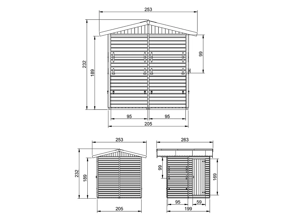 Drewniany kiosk handlowy - 4 m² - 263x253xH232 cm - z 4 oknami sprzedażowymi - M149B
